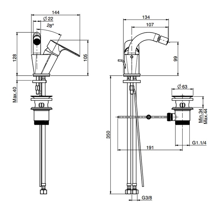 Fima Carlo Frattini смеситель для биде, на 1 отв., с донным клапаном, serie 22, черный арт. f3842ns