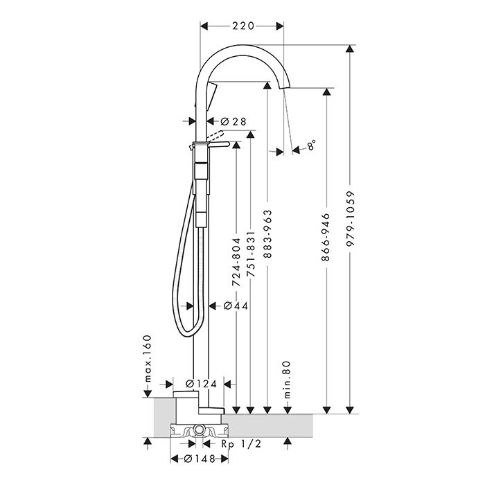 AXOR напольный смеситель для ванны, One, золото арт. 48440990
