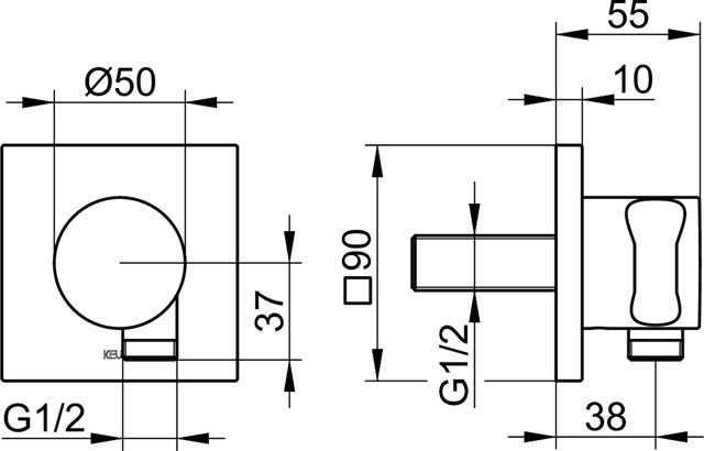 Keuco шланговое подсоединение с держателем для лейки с квадратной розеткой, ixmo, черный матовый арт. 59592 370002