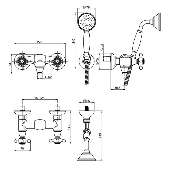 Fima Carlo Frattini смеситель для душа, настенный, с ручным душем, elizabeth, золото арт. f5085or