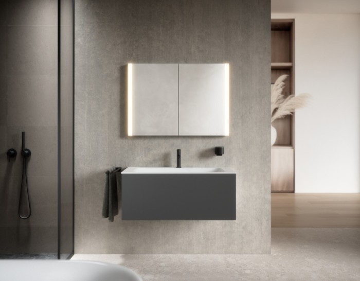 Keuco шкаф с подсветкой для встраиваемого монтажа 115 мм х 1000 мм х 710 мм, с 2 поворотными дверцами, somaris, белый матовый арт. 14513 512100