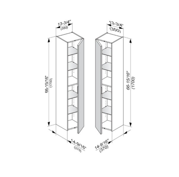 Keuco шкаф - пенал высокий подвесной петли справа, 4 стеклянные полки, edition 11, дуб светлый арт. 31330 890002