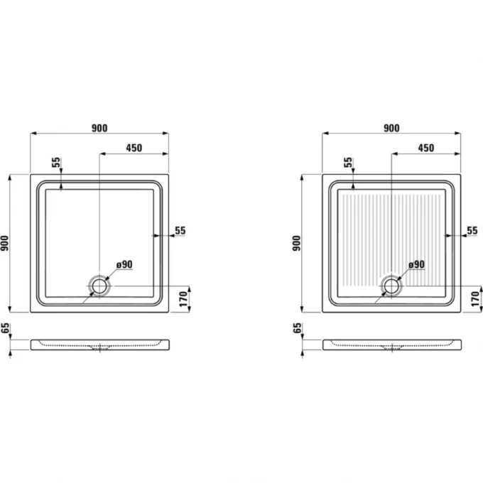 LAUFEN душевой поддон керамический 90х90, квадратный, antislip, MERANO - 8.5395.3.600.000.1
