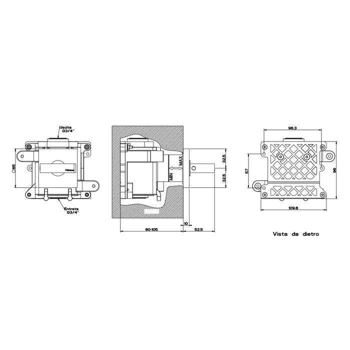 Gessi Смеситель для душа, встраиваемый, термостатический, подключение на 3/4”, Rettangolo, 43264#299 цвет: black xl