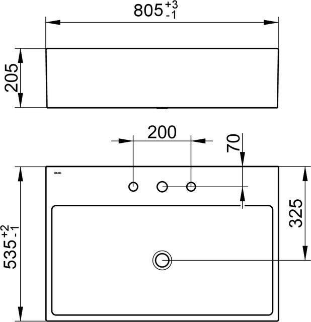 Keuco раковина подвесная из минерального литья с тремя отверстиями под смеситель альпийский, edition 90, белый альпийский арт. 39061 318003