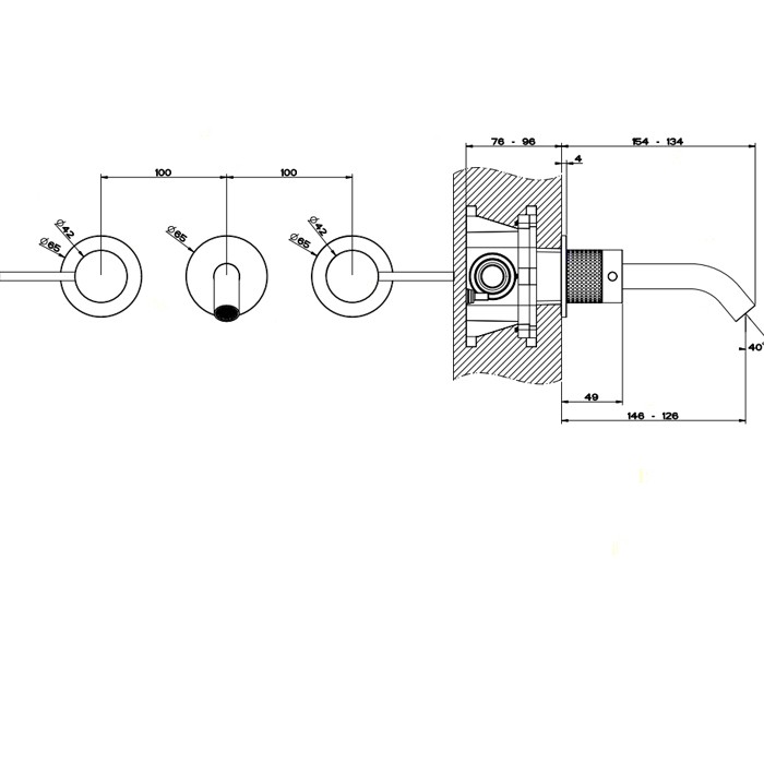 Gessi Встраиваемый смеситель для раковины на 3 отверстия с изливом, без донного клапана. цвет: шлифованная сталь, Cesello, 54492#239 цвет: шлифованная сталь