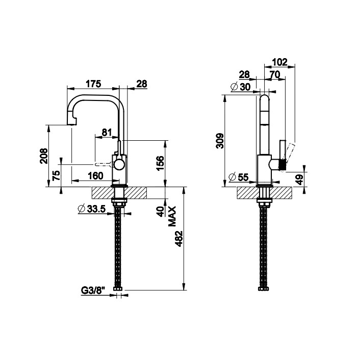 Gessi Смеситель для раковины, высокий, без донного клапана и соединительные шланги, Inciso, 58006#031 цвет: хром