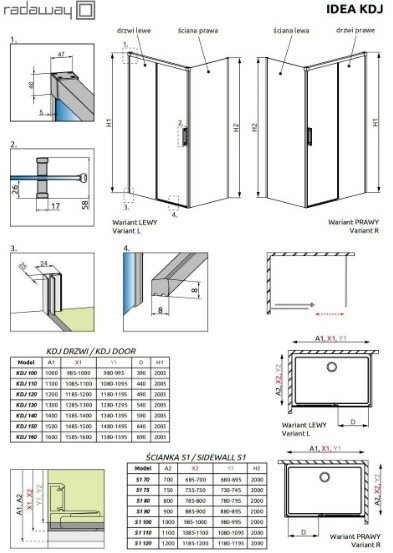 Radaway душевая стенка s1 sidewall 110 см, Idea - 387053-54-01L/R