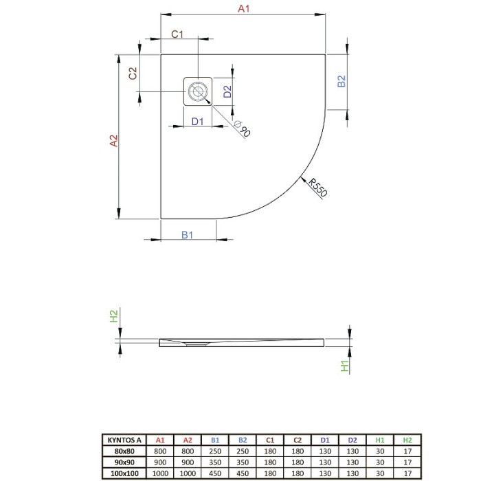Radaway душевой поддон из искусственного камня 90х90 белый, Kyntos - HKA9090-04