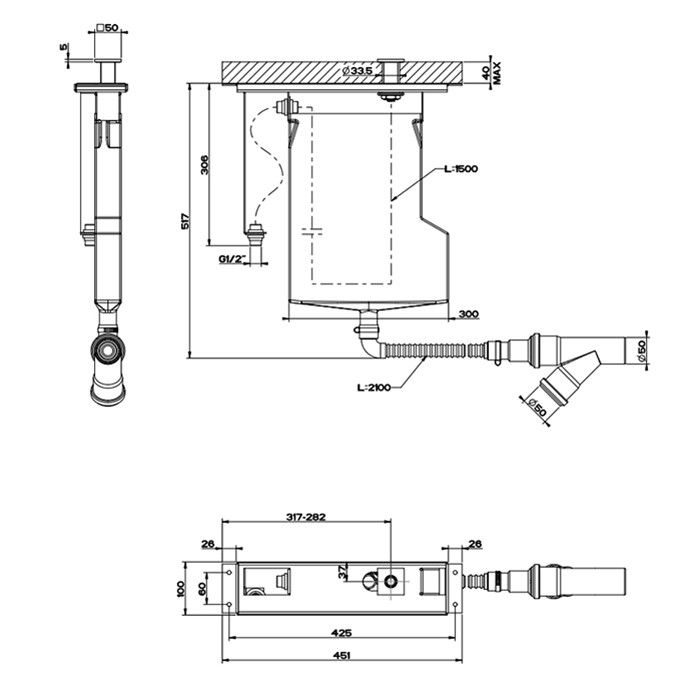 Gessi Система сбора воды для ручного душа с убирающимся шлангом при монтаже на борт ванны Rettangolo, хром - 01766#031