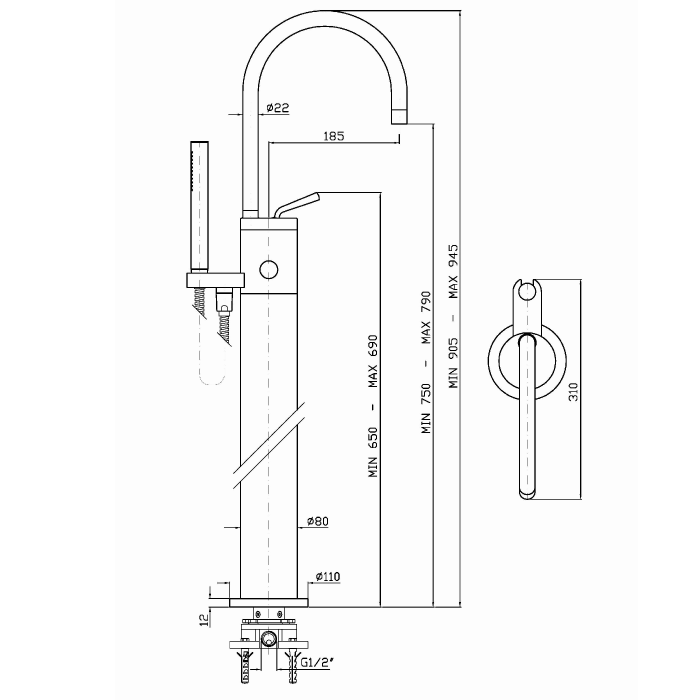 Zucchetti свободностоящий однорычажный смеситель с дивертором, isystick, хром арт. zp1629 r99797