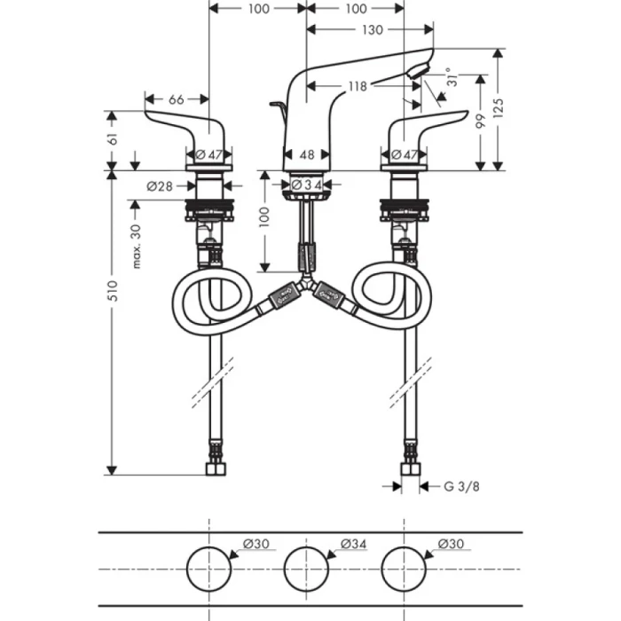 Hansgrohe смеситель для раковины с донным клапаном, Novus, хром арт. 71140000