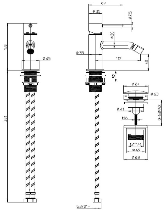 Bossini однорычажный смеситель для биде c донным клапаном, teo, бронза арт. z00702.022