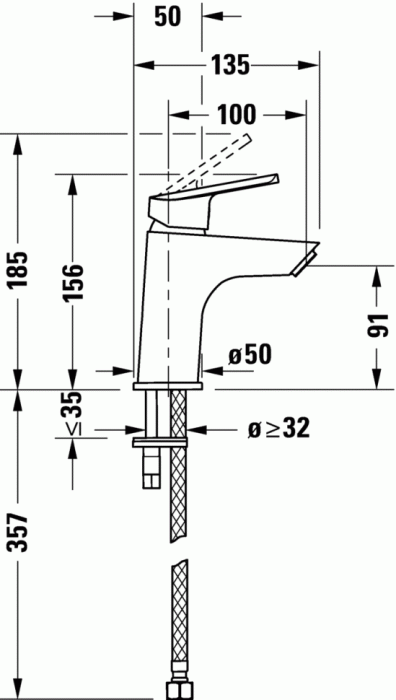 Duravit однорычажный смеситель для раковины s minusflow 156 мм, no.1, n11012002010 цвет: хром