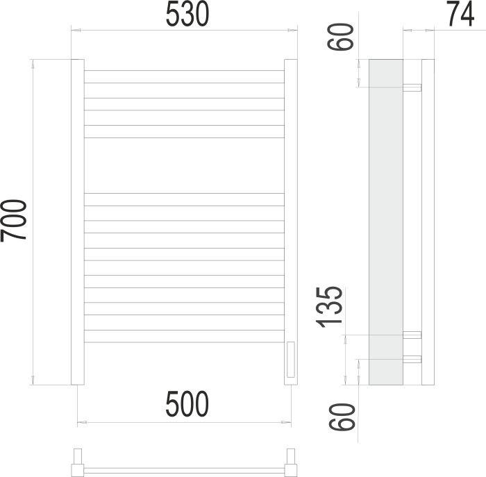 Terminus электрический полотенцесушитель енисей п9 500х700 электро (sensor quick touch), электрика люкс арт. 4670078526281