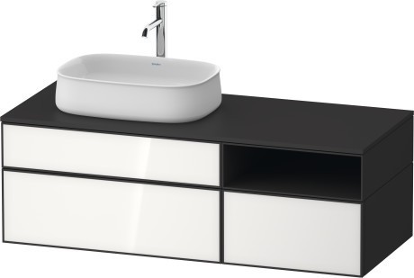 Duravit тумба подвесная с вырезом под раковину слева 550 мм х 1300 мм х 442 мм, zencha, ze4828064800000 цвет: белое стекло/графит суперматовый