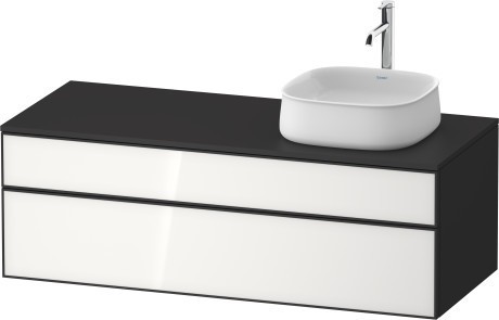 Duravit тумба подвесная с вырезом под раковину справа 550 мм х 1300 мм х 442 мм, zencha, ze4822r64800000 цвет: белое стекло/графит суперматовый
