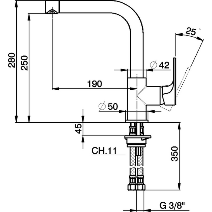 Cisal смеситель однорычажный на 1 отв. для кухни, с поворотным изливом 190 мм a300353521 kitchen, цвет: хром