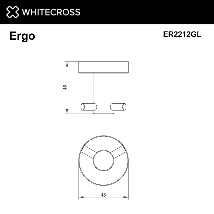 Крючок, для полотенец, двойной, Whitecross Ergo gold, золото арт. ER2212GL