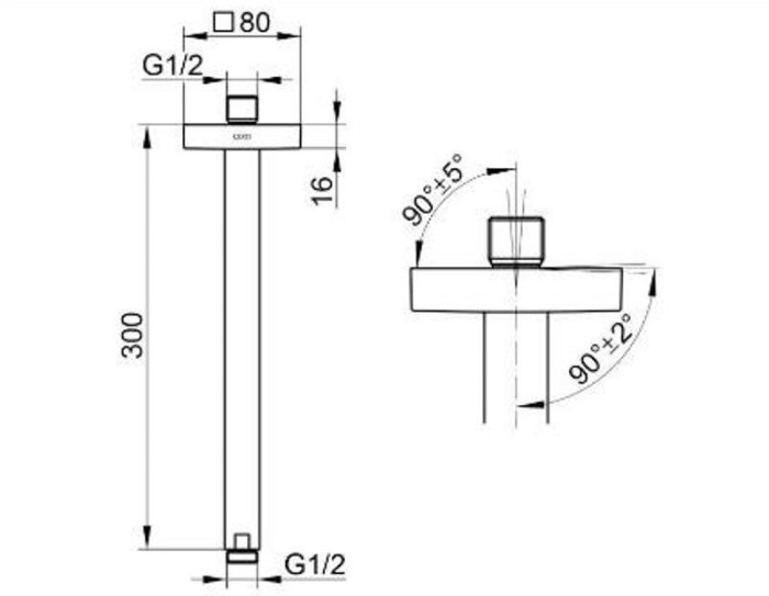 Keuco держатель для верхнего душа потолочный с квадратным отражателем, universal, хром арт. 53089 010302