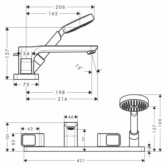 AXOR смеситель на край ванны, Urquiola, хром арт. 11443000