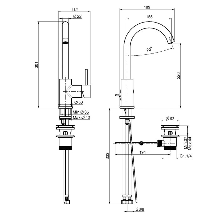 Fima Carlo Frattini смеситель для раковины, 1 отв., spillo up, черный арт. f3041cn.1
