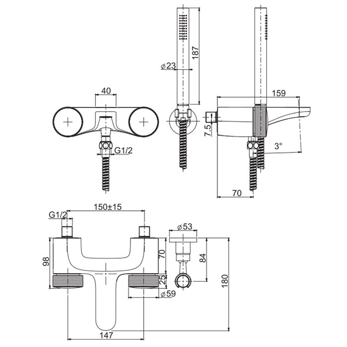 Fima Carlo Frattini смеситель для ванны внешнего монтажа с душевым комплектом, texture collection, хром арт. f5604hcr