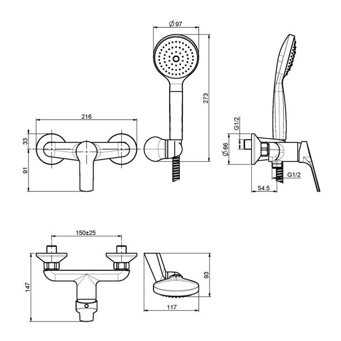 Fima Carlo Frattini смеситель для душа внешнего монтажа с душевым комплектом, serie 4, хром арт. f3765cr