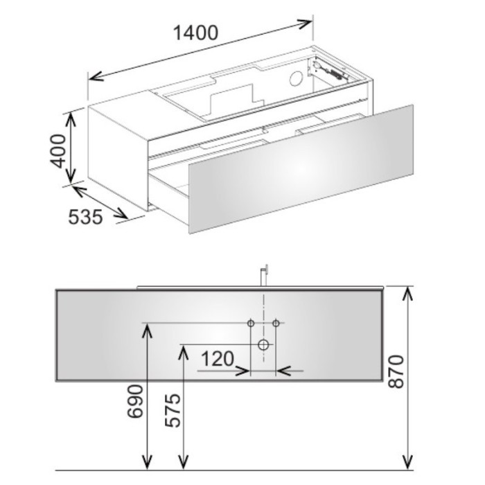 Keuco тумба под умывальник, 1400х400х535 мм отверстие справа 1 ящик фасад и, edition lignatur, арт. 33351 800211