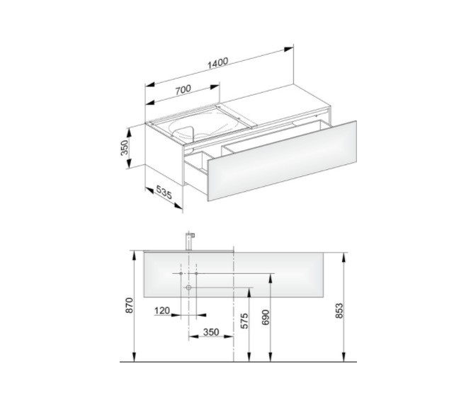 Keuco тумба подвесная под раковину слева с одним выдвижным фронтом, edition 11, антрацит арт. 31165 110000
