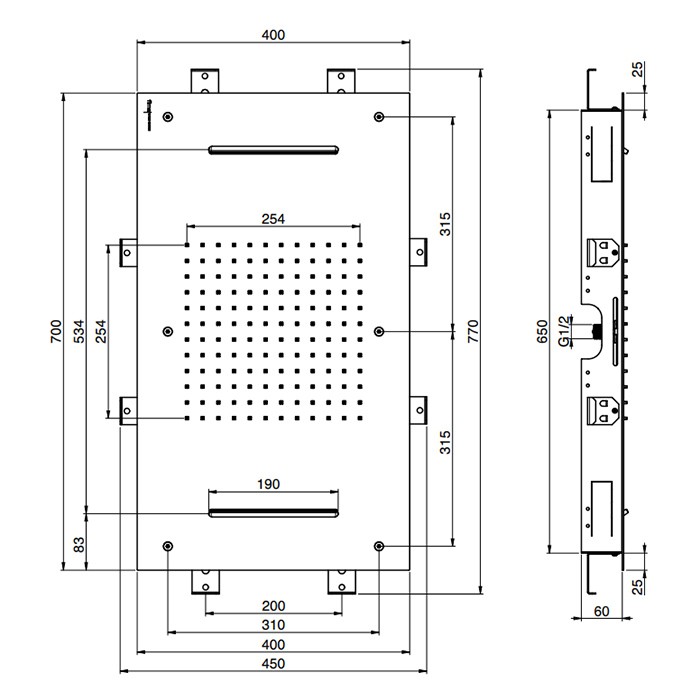 Fima Carlo Frattini верхний душ harmonia 700x400 мм., встраиваемый в потолок, 2 режима: дождь, 2 каскада; нержавеющая сталь wellness, хром арт. f2903cr