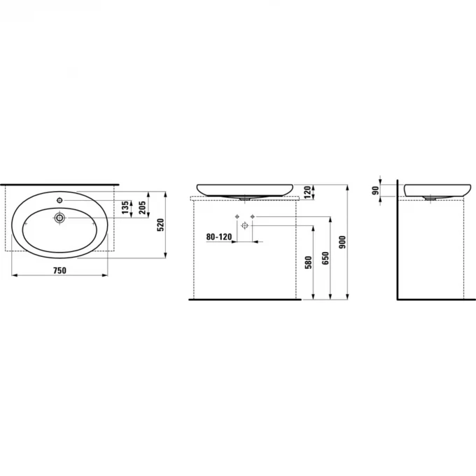 LAUFEN раковина полувстраиваемая 75x52, IL BAGNO ALESSI ONE - 8.1897.2.400.104.1