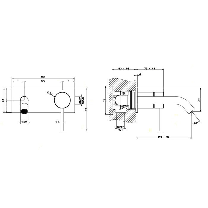 Gessi Встраиваемый однорычажный смеситель с изливом, без донного клапана, Flessa, 54088#239 цвет: шлифованная сталь