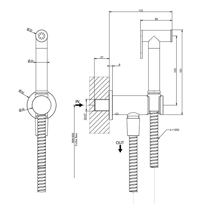 Gessi Гигиенический душ, Tradizione, 14331#147 цвет: chrome brushed