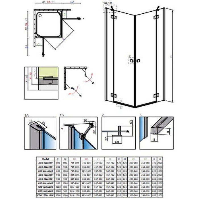 Radaway душевая дверь kdd 90 r профиль хром стекло прозрачное, Essenza New - 385060-01-01R