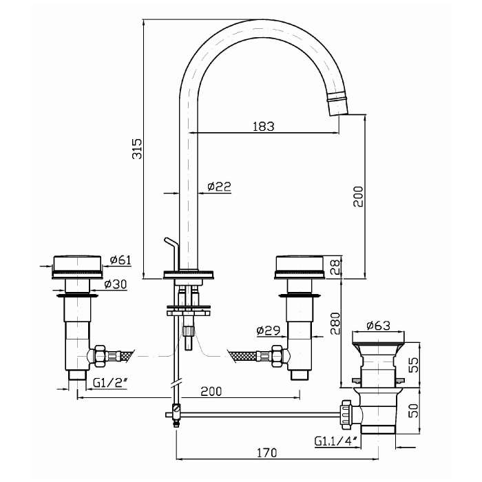 Zucchetti смеситель для раковины с 3 отверстиями, с аэратором, savoir, хром арт. zsa402.cc