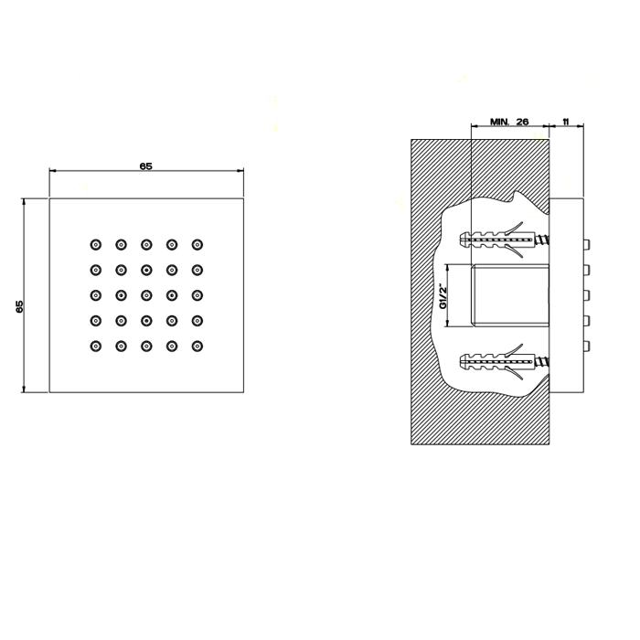 Gessi Боковая форсунка квадратная, Rettangolo, 32973#080 цвет: золото