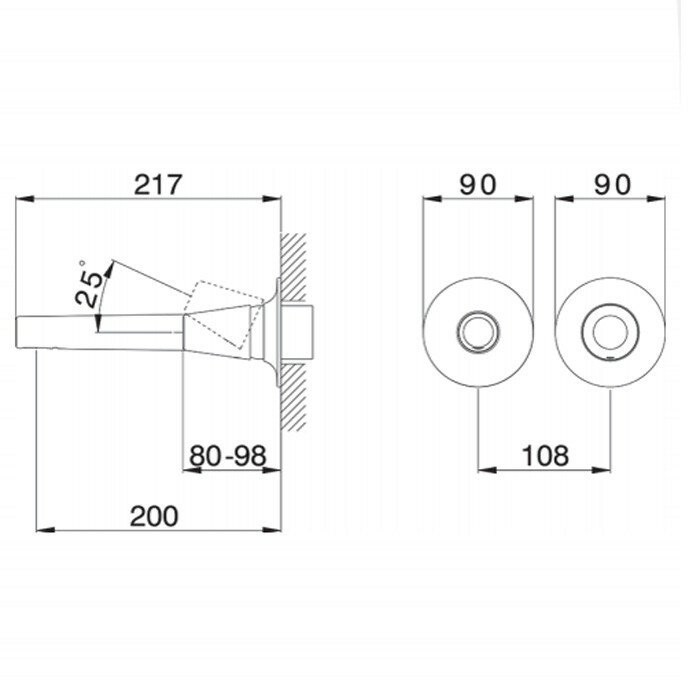Cisal смеситель встраиваемый для раковины на 2 выхода, излив 200мм vi00551021 vita, цвет: хром