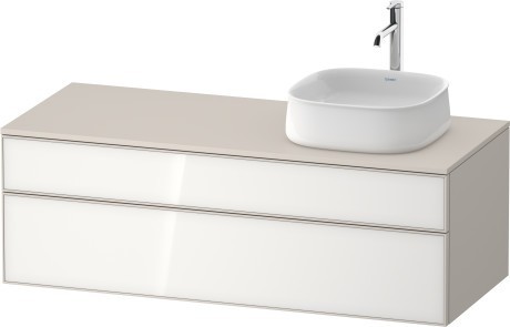Duravit тумба подвесная с вырезом под раковину справа 550 мм х 1300 мм х 442 мм, zencha, ze4822r64830000 цвет: белое стекло/cеро-коричневый суперматовый