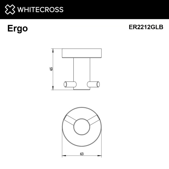 Крючок, для полотенец, двойной, Whitecross Ergo gold brushed, брашированное золото арт. ER2212GLB