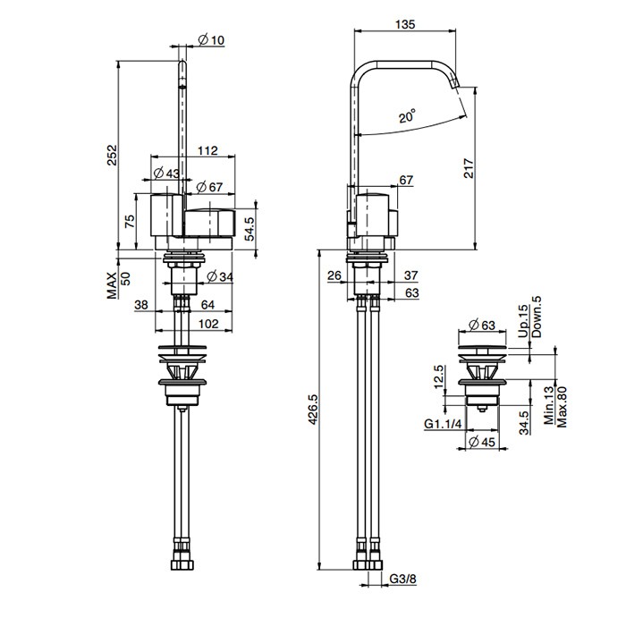 Fima Carlo Frattini смеситель для раковины, на 1 отверстие, поворотный, донный клапан click-clack, so, хром арт. f3171acr s2cr s1cr