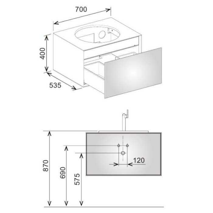 Keuco тумба под умывальник, 700х400х535 мм 1 ящик фасад и, edition lignatur, арт. 33370 800021