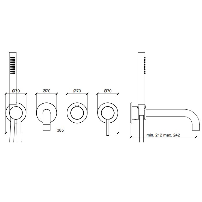 Внешняя часть однорычажного смесителя с переключателем на 2-3 положения с модулями ручного душа и излива, Almar Modular Round, никель арт. E180143.NB