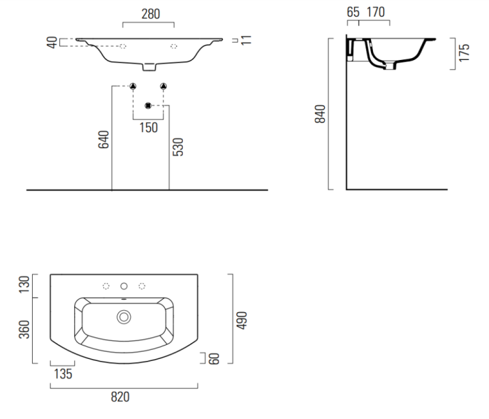 GSI Подвесная раковина 82х49х17,5 см, санфарфор, Pura - 8826111