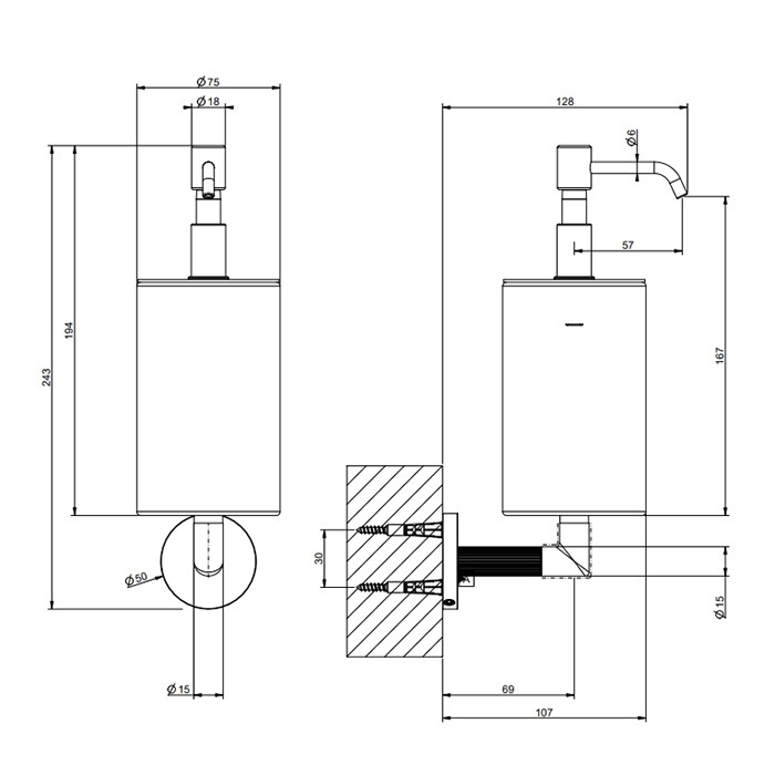 Gessi Дозатор для жидкого мыла, подвесной, отделка Black Metal Brushed PVD, Ingranaggio, 63814#707 цвет: black metal brushed pvd