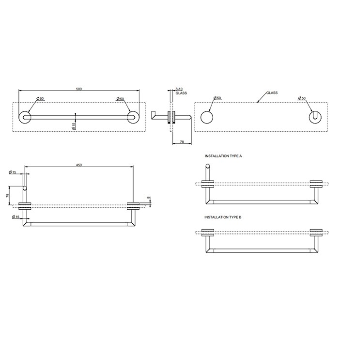 Gessi Полотенцедержатель для крепления на стекло. 45 см, Tondo, 63726#299 цвет: black xl