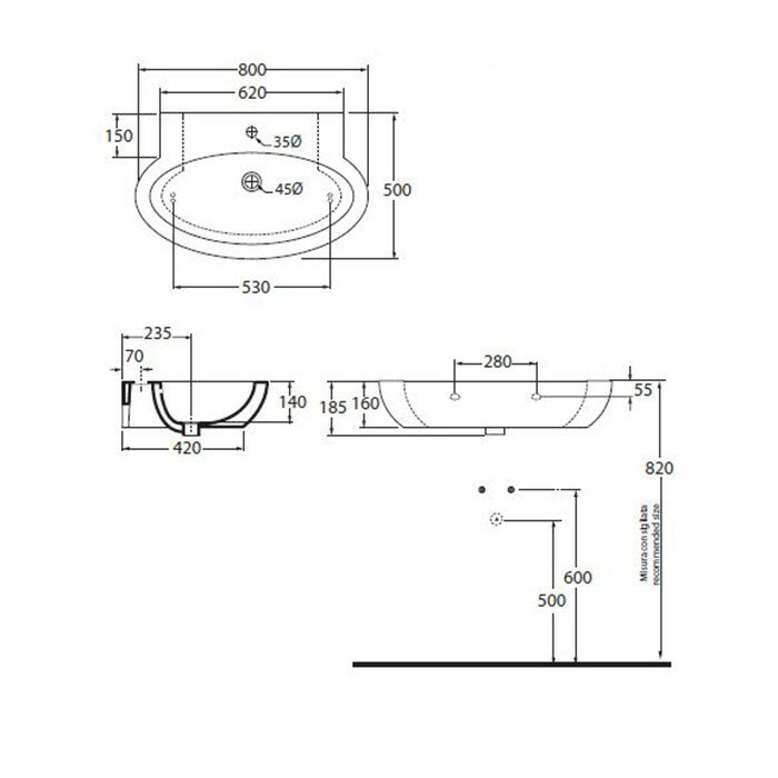 Azzurra Раковина 50x80 COMODA, CMLS08050T0MBI/(COM 80/S bi)*1 цвет: белый