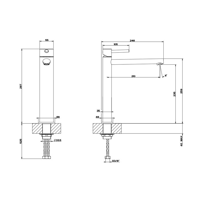 Gessi Смеситель для раковины на 1 отверстие, высокий излив 210мм, Ovale, 11944#299 цвет: black xl