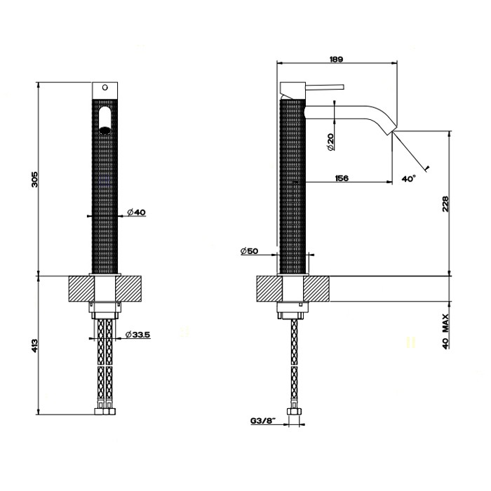 Gessi Смеситель для раковины высокий, без донного клапана, Meccanica, 54206#239 цвет: шлифованная сталь