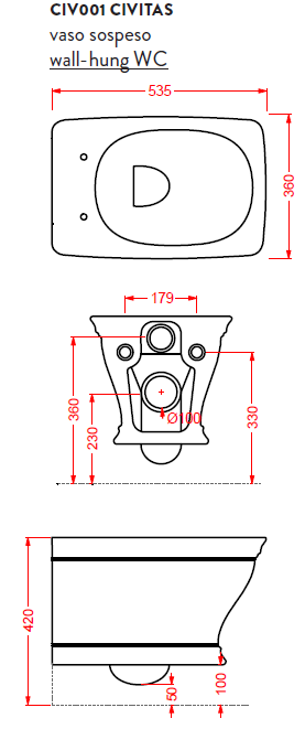 Унитаз подвесной 36x54 cм, Artceram Civitas, CIV001 35 00 цвет: зеленый